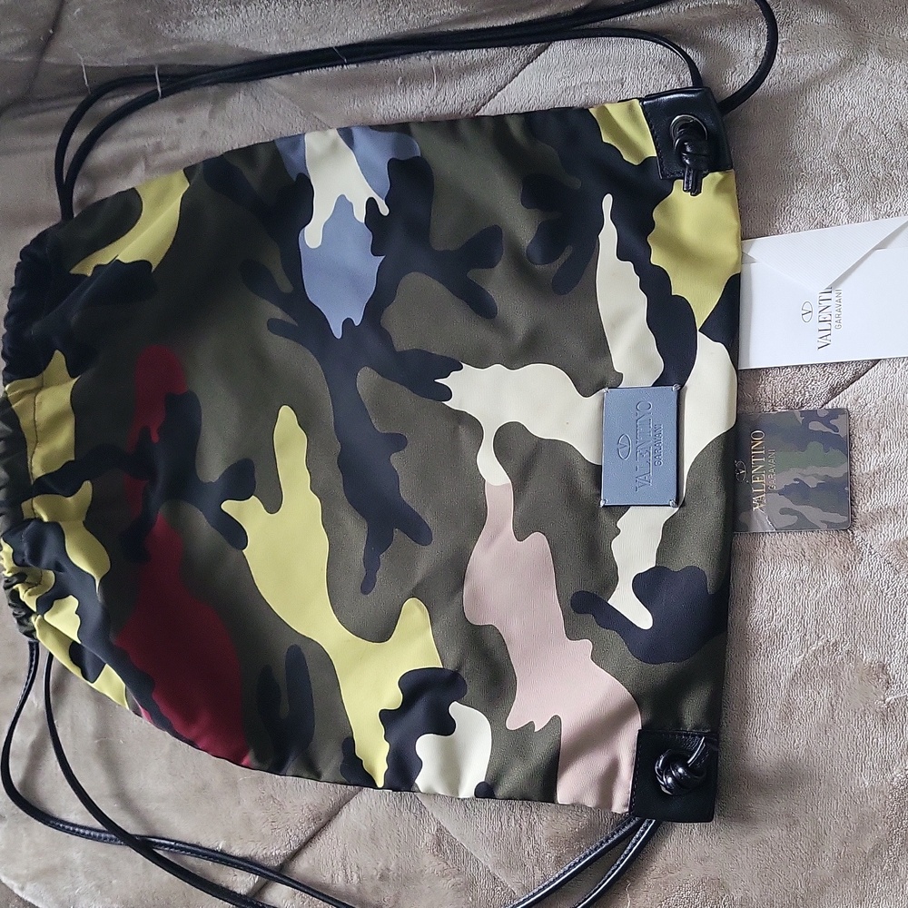 Valentino Multicolor Camouflage Drawstring Backpack
